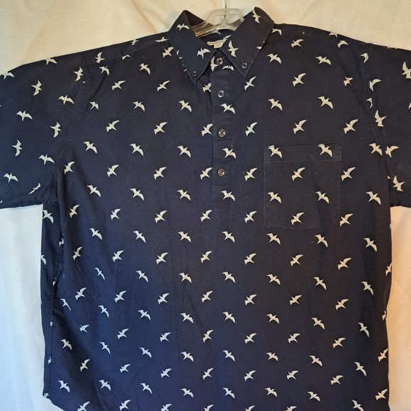 Merona Bird Print‎ Button Up Shirt Short Sleeve Casual Top XXL - Picture 1 of 6